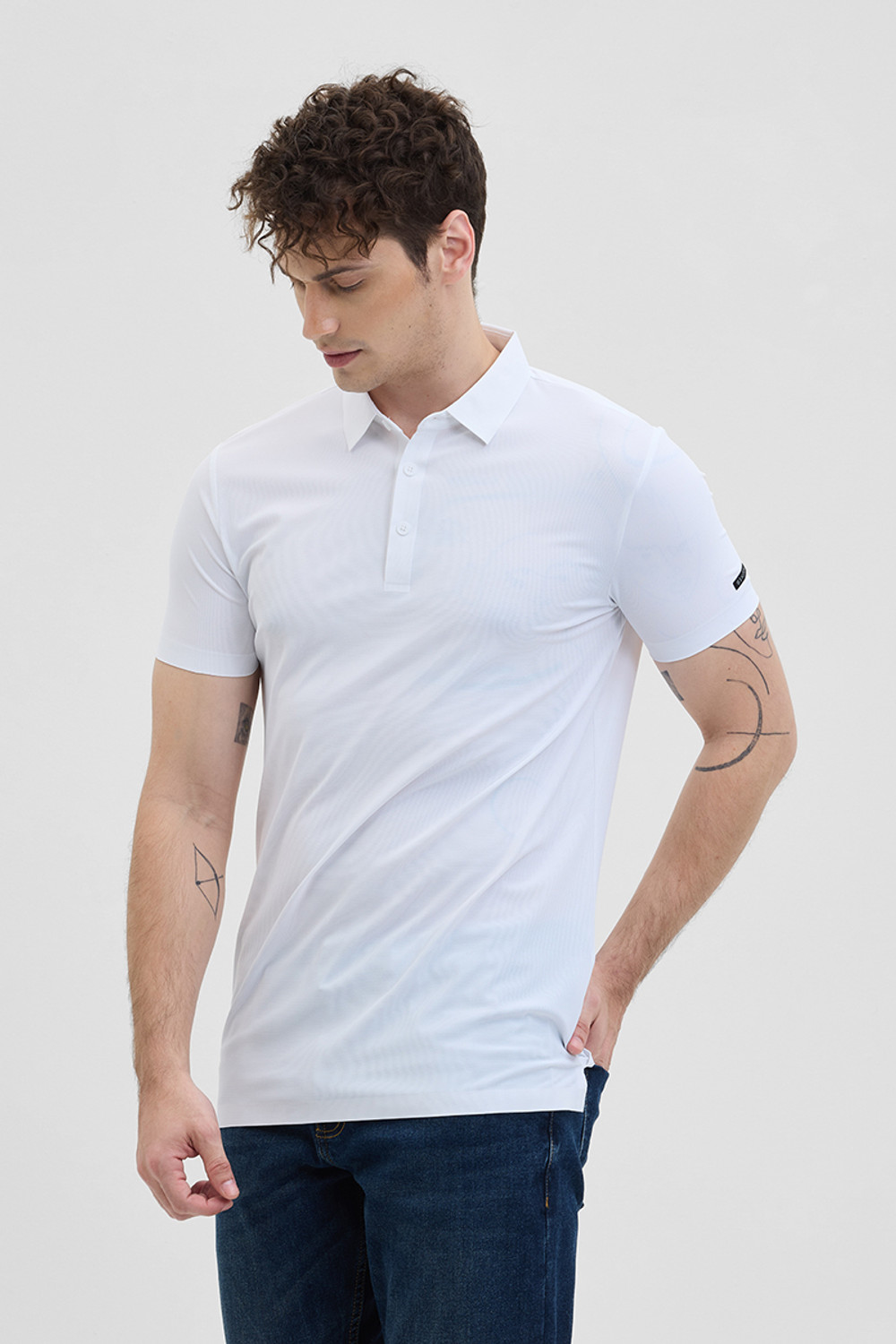 Image of Snitch Solid Men Polo Neck White T-Shirt
