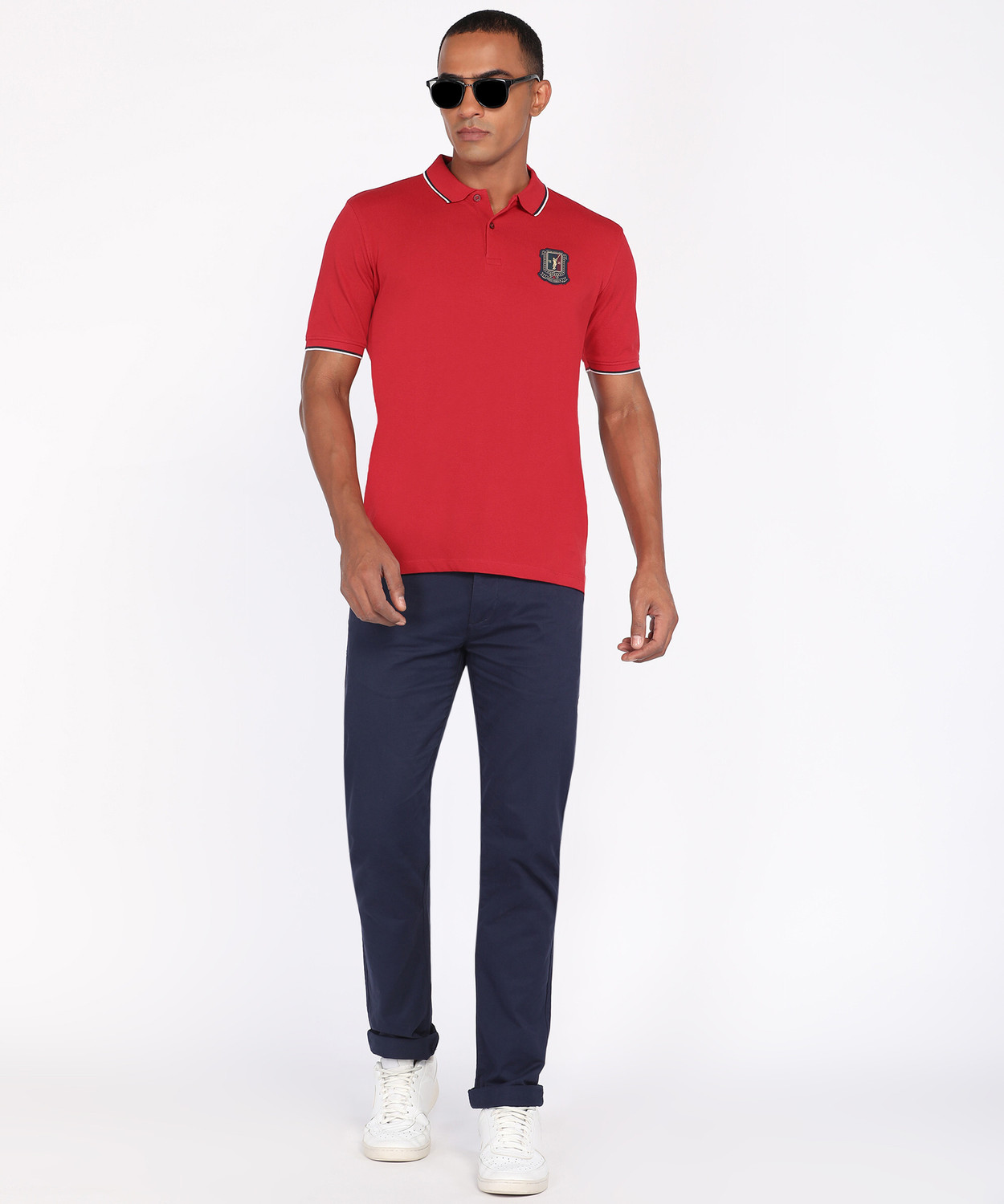 Image of PETER ENGLAND Solid Men Polo Neck Red T-Shirt