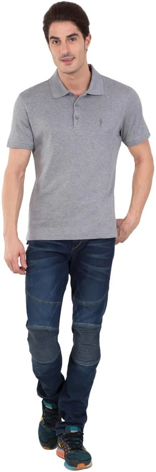 Image of JOCKEY Solid Men Polo Neck Grey T-Shirt
