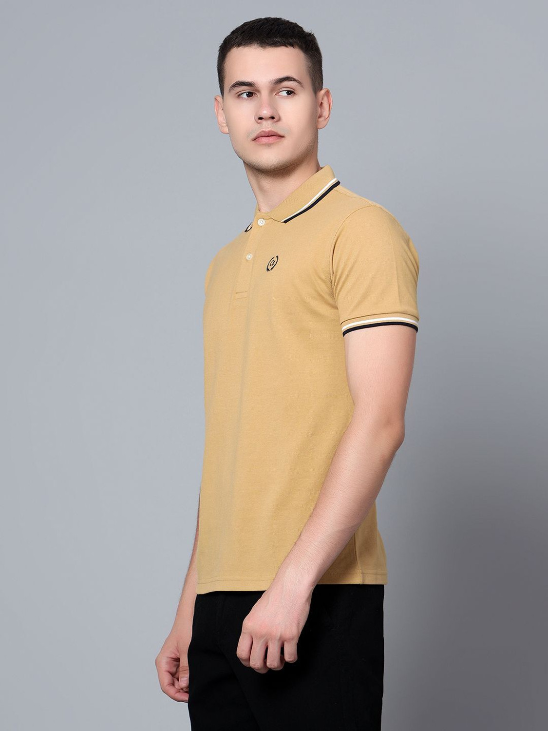 Image of CANTABIL Solid Men Polo Neck Yellow T-Shirt