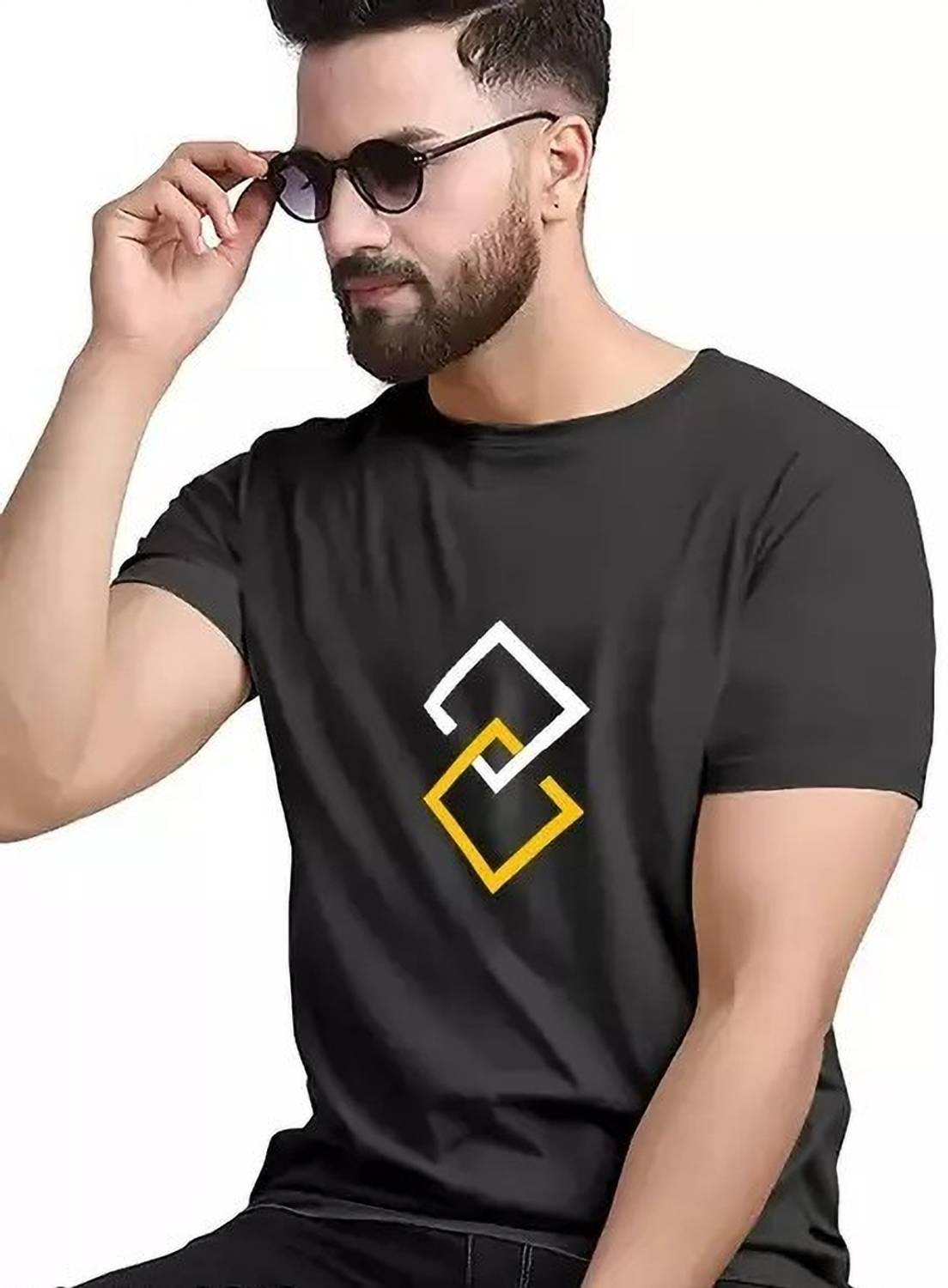 CALOYA Printed Men Round Neck Black T-Shirt