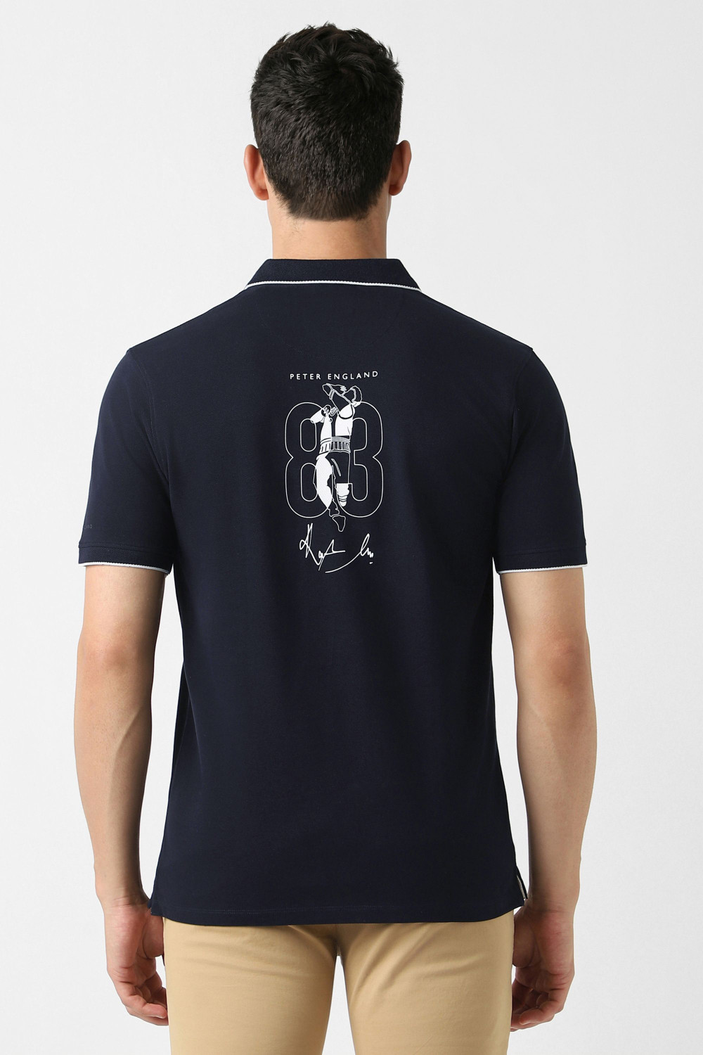 Image of PETER ENGLAND Printed Men Polo Neck Dark Blue T-Shirt