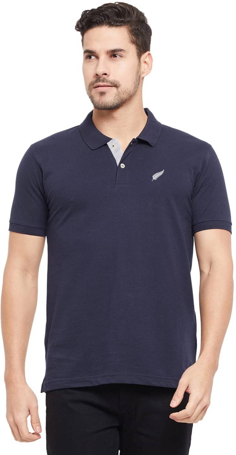 Polo Plus Men Solid Polo Neck Pure Cotton Navy Blue T-Shirt