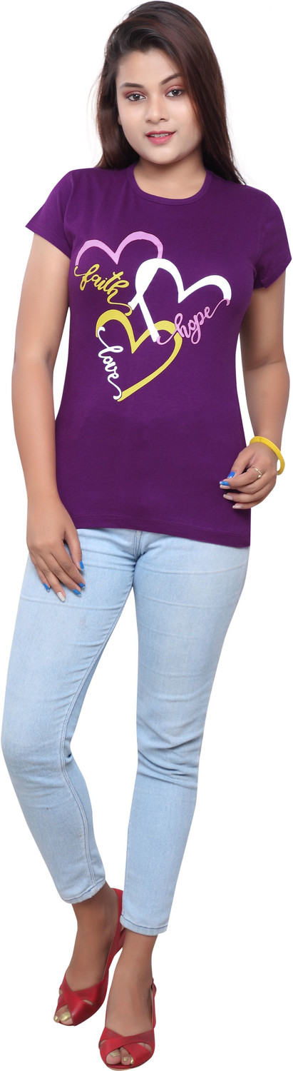 Image of VEERAA CLOTHING Printed Women Round Neck Multicolor T-Shirt