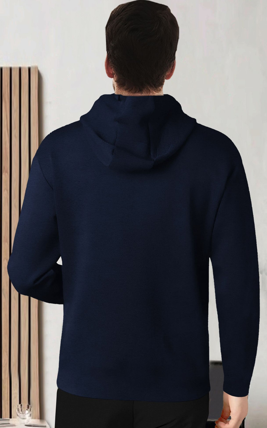 Image of BLIVE Printed Men Hooded Neck Navy Blue T-Shirt
