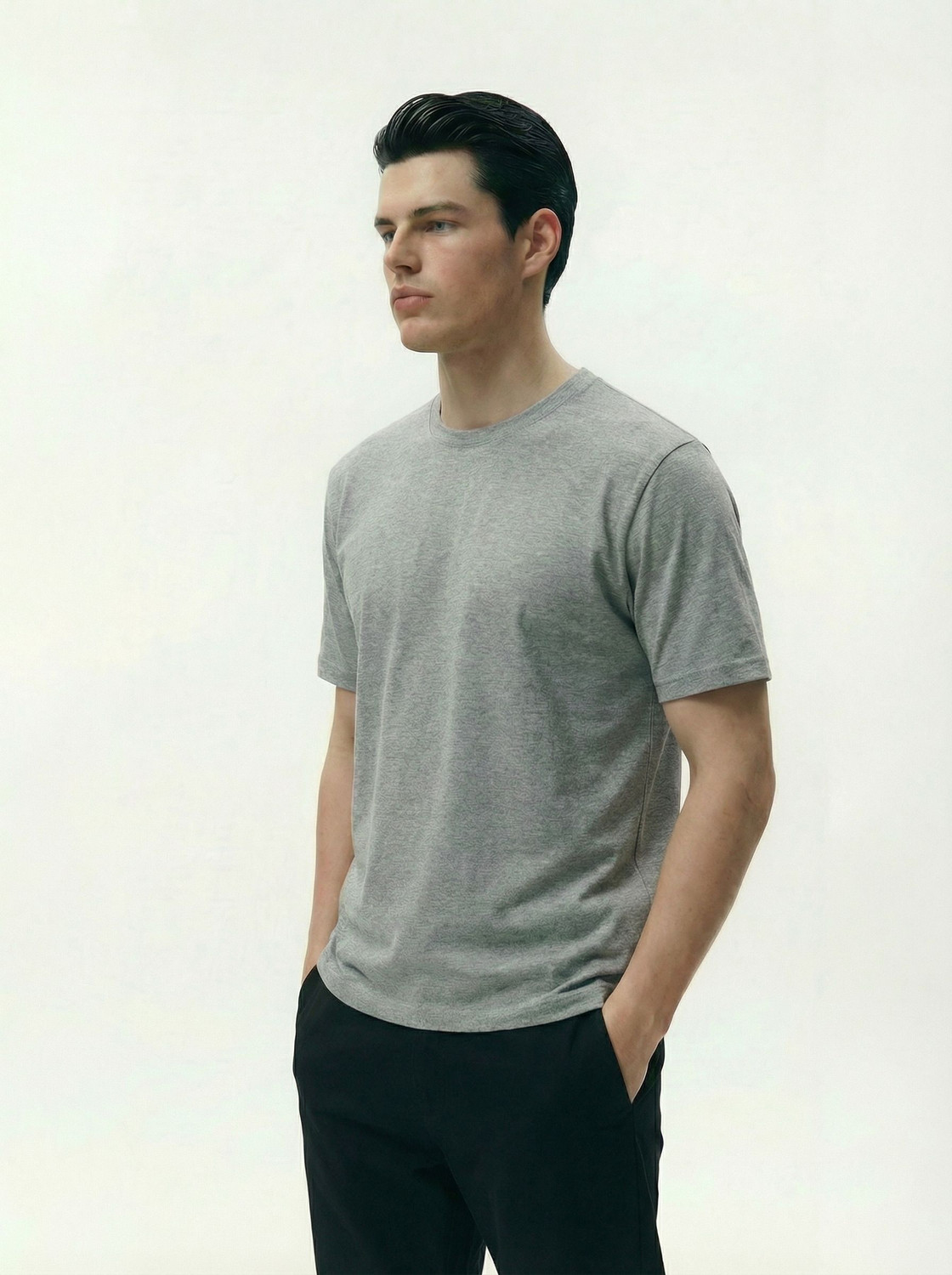 Image of CXL Solid Men Round Neck Grey T-Shirt