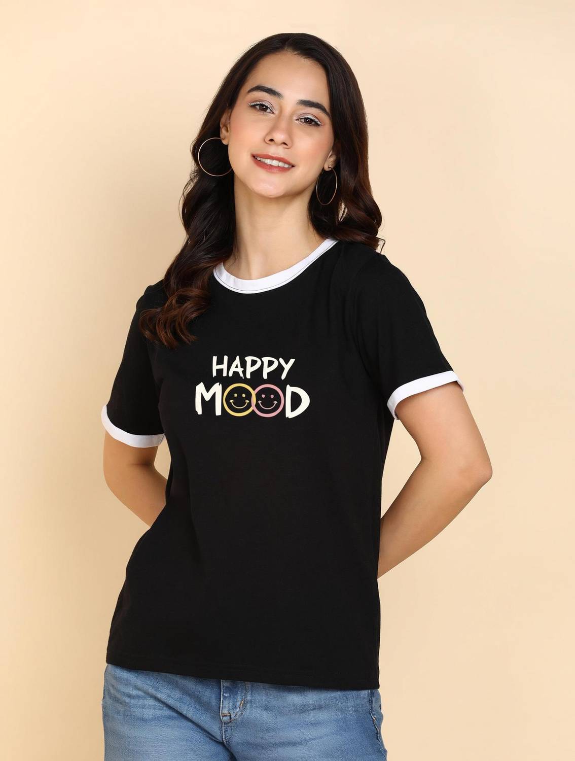 Adyavastram Typography Women Round Neck Blue T-Shirt
