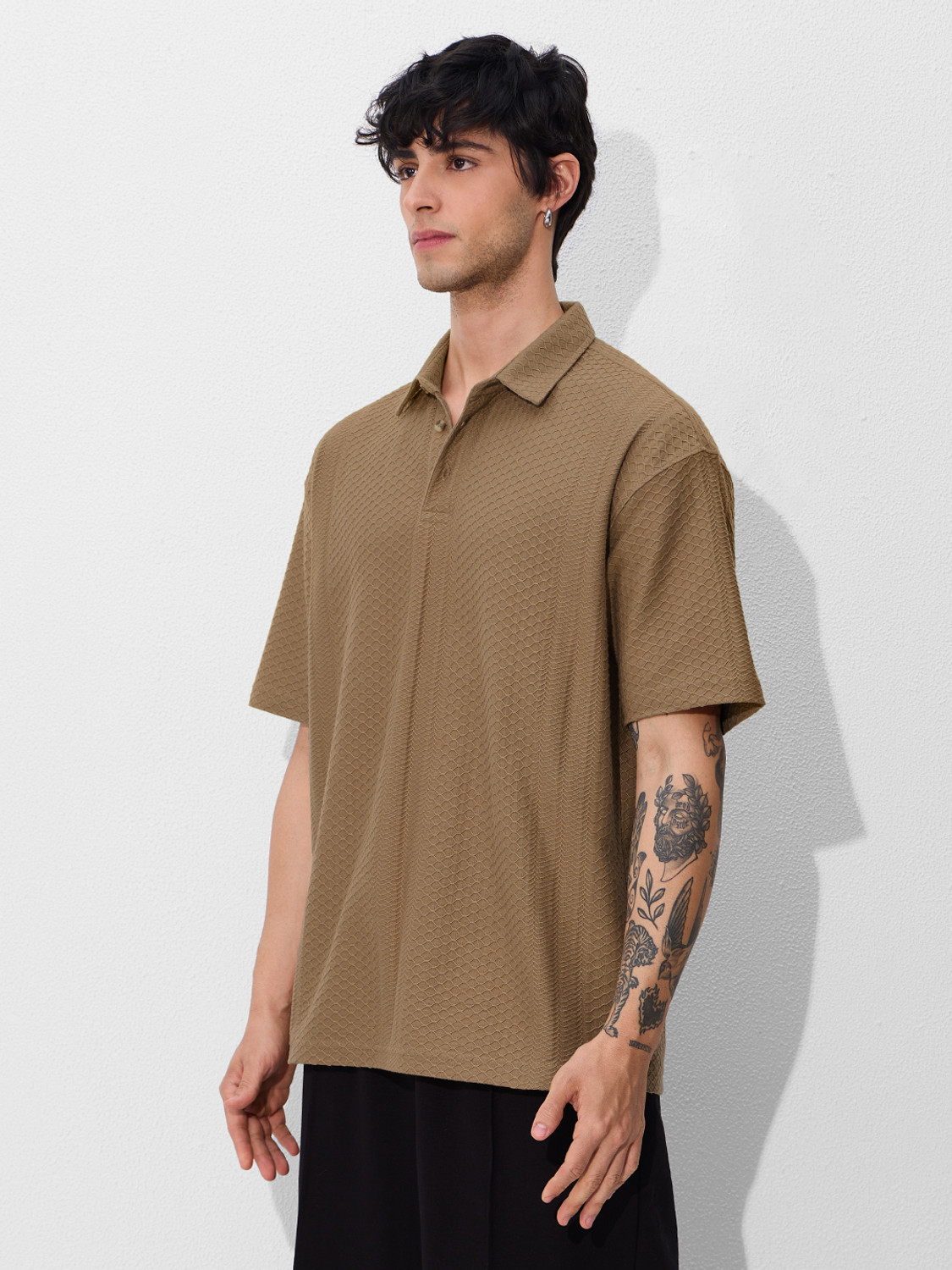 Image of The Souled Store Solid Men Polo Neck Brown T-Shirt