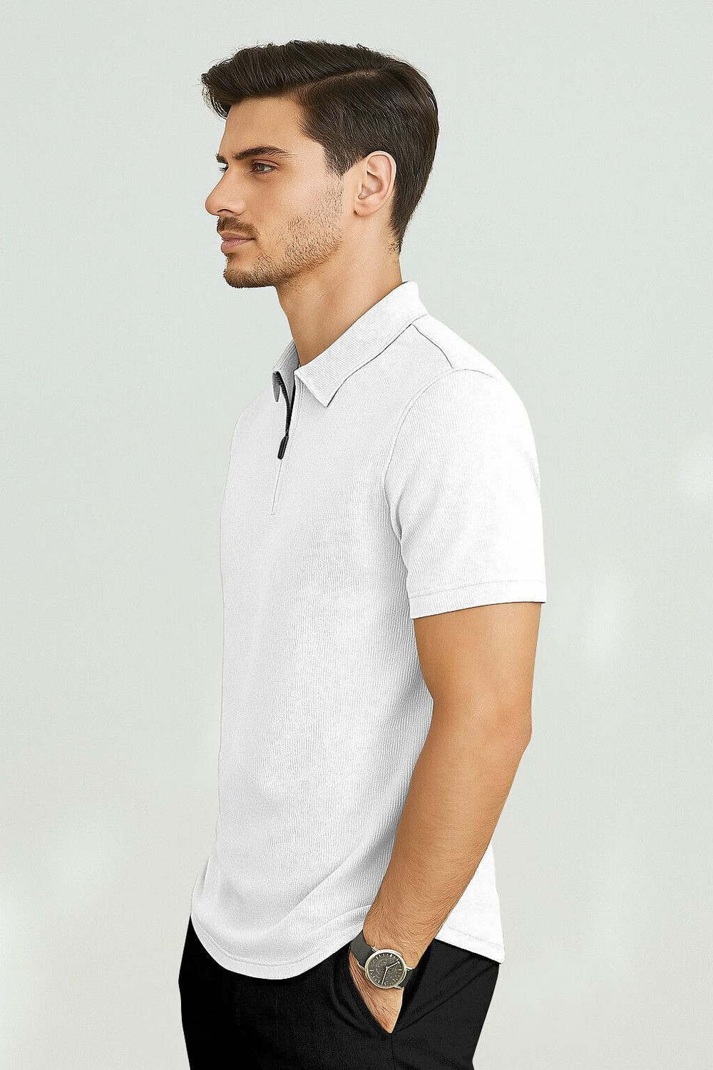 Image of BELPATRA Solid Men Polo Neck White T-Shirt