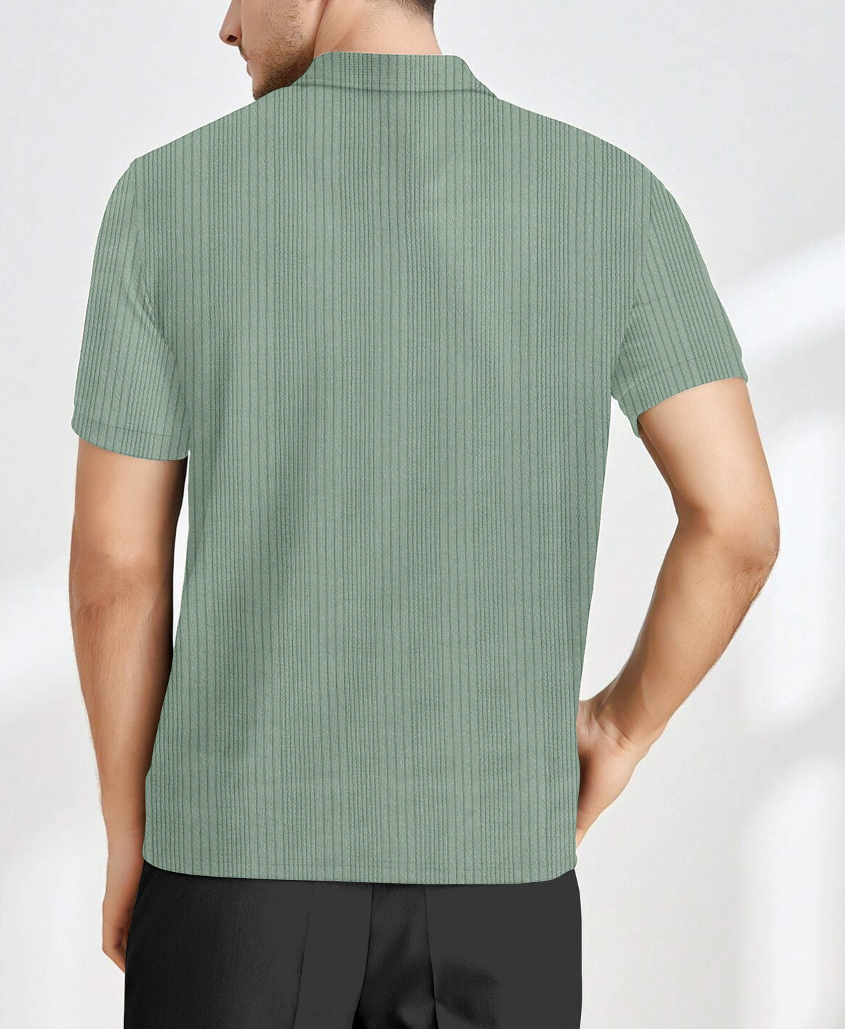 Image of KAJARU Self Design Men Zip Neck Green T-Shirt