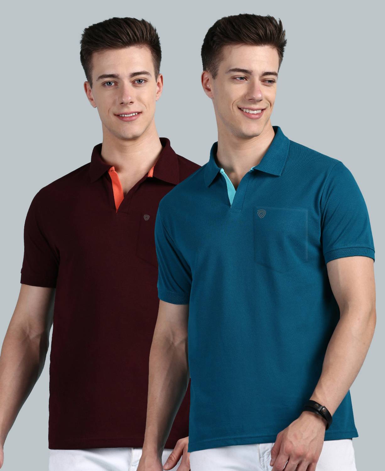 LUX cozi Pack of 2 Men Solid Polo Neck Cotton Blend Multicolor T-