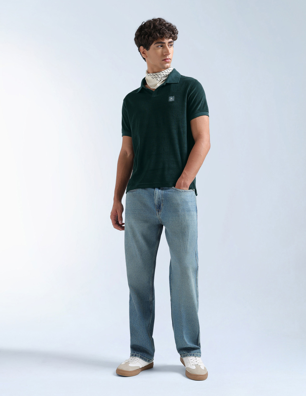 Image of FLYING MACHINE Solid Men Polo Neck Green T-Shirt