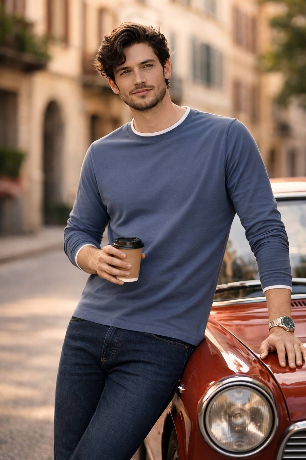 THE DRY STATE Men Solid Round Neck Pure Cotton Blue T-Shirt