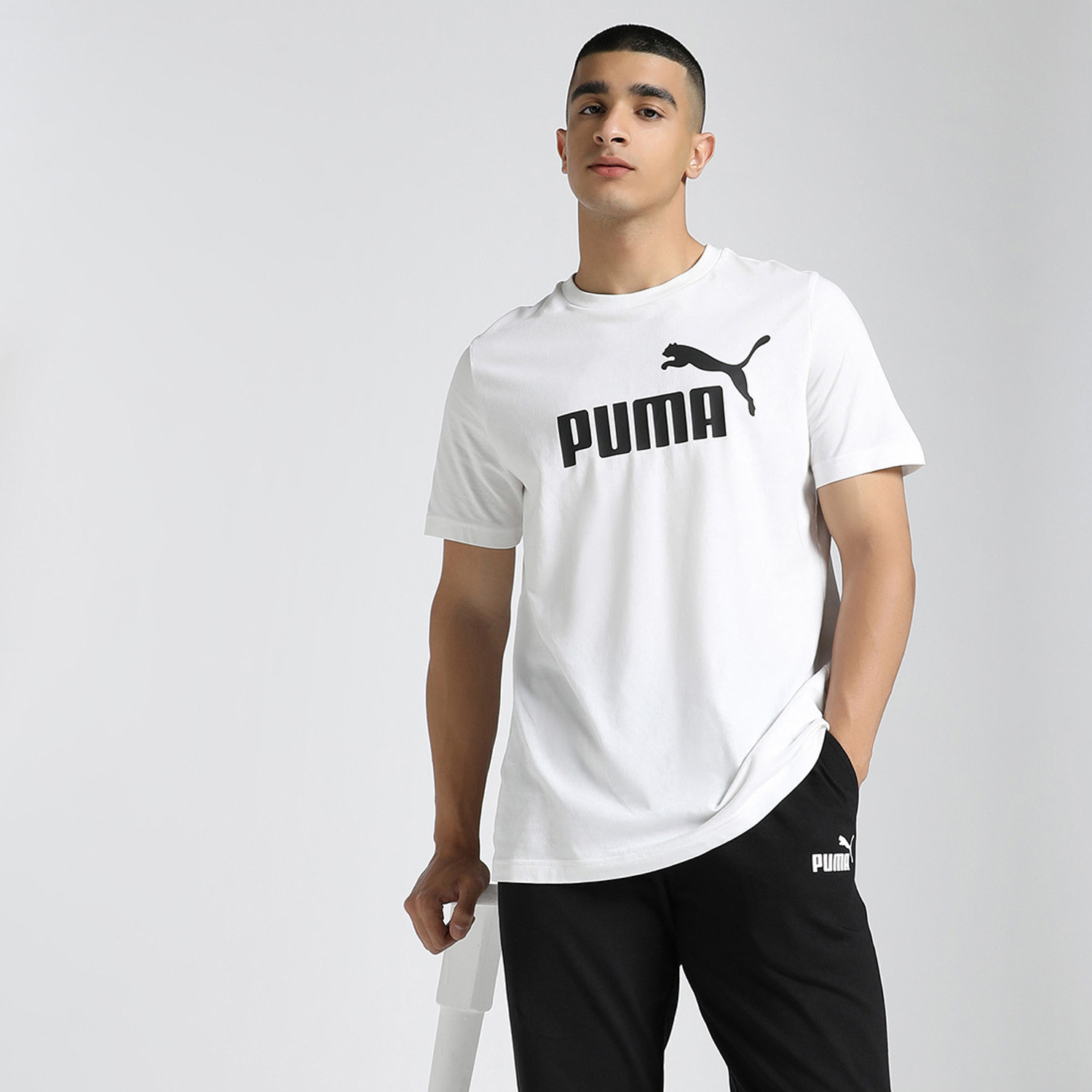 Image of PUMA Printed Men Crew Neck White T-Shirt