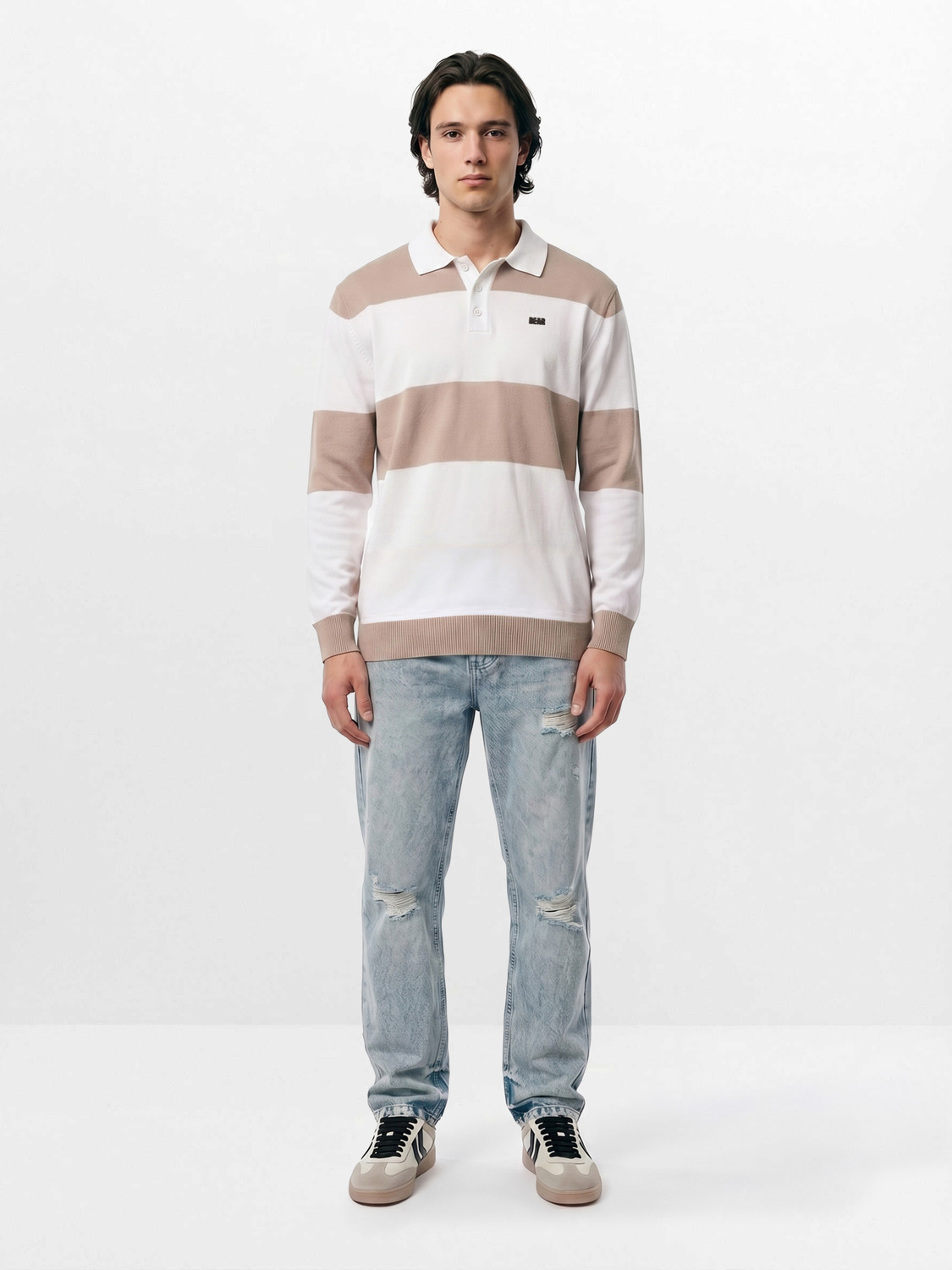 Image of THE BEAR HOUSE Colorblock Men Polo Neck Multicolor T-Shirt
