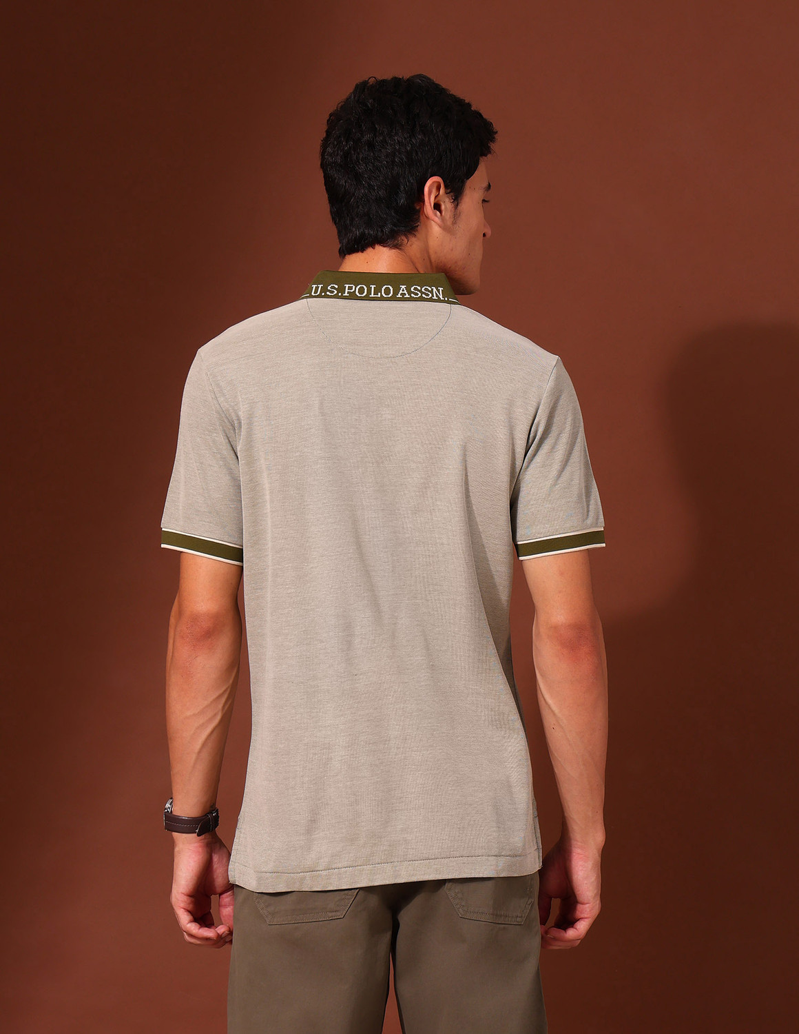 Image of U.S. POLO ASSN. Solid Men Polo Neck Green T-Shirt