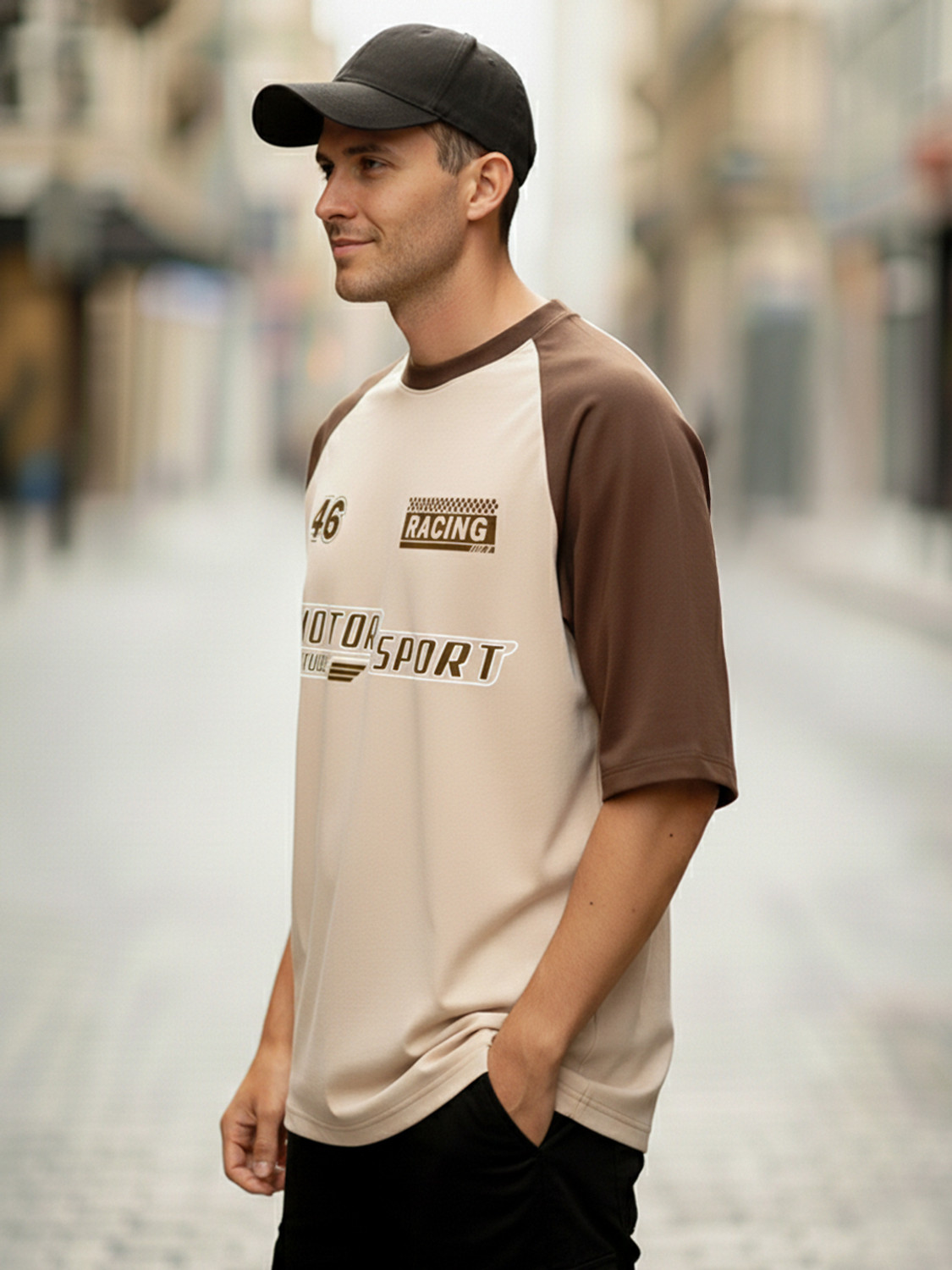 Image of Leotude Printed Men Round Neck Beige T-Shirt