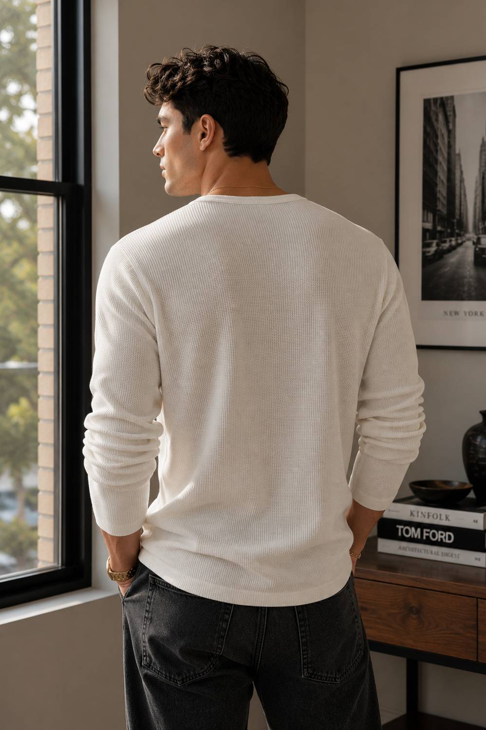 NetClick Men White Henley Neck T-Shirt - Image 2