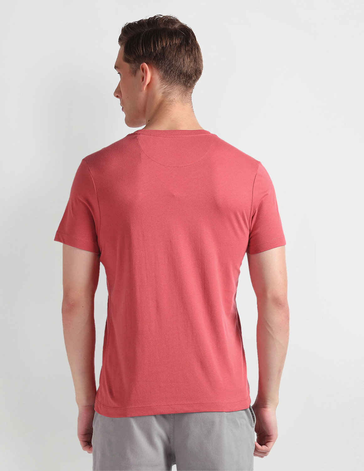 Image of U.S. POLO ASSN. Typography Men Round Neck Pink T-Shirt