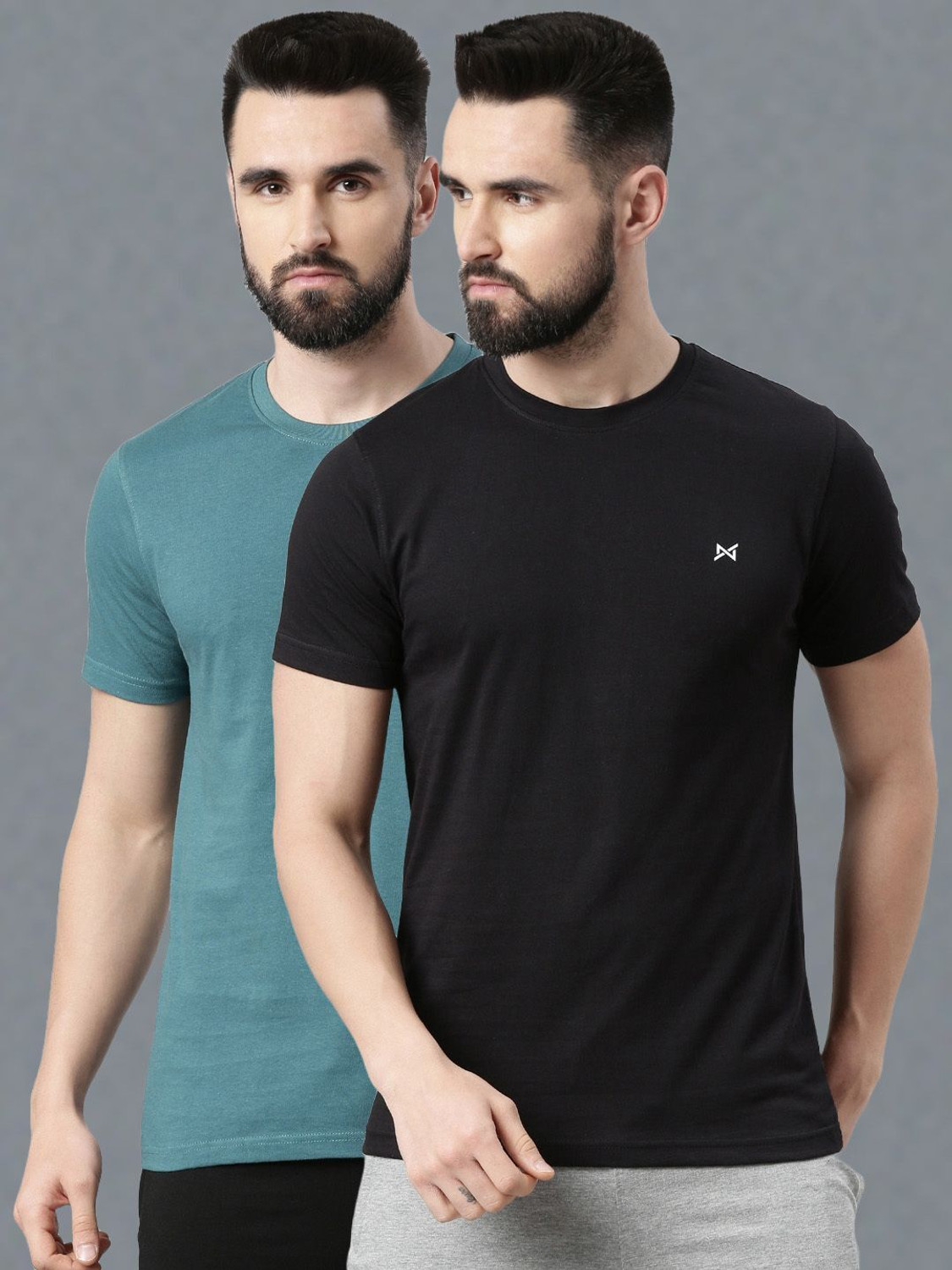 Image of Force NXT Solid Men Round Neck Black, Green T-Shirt