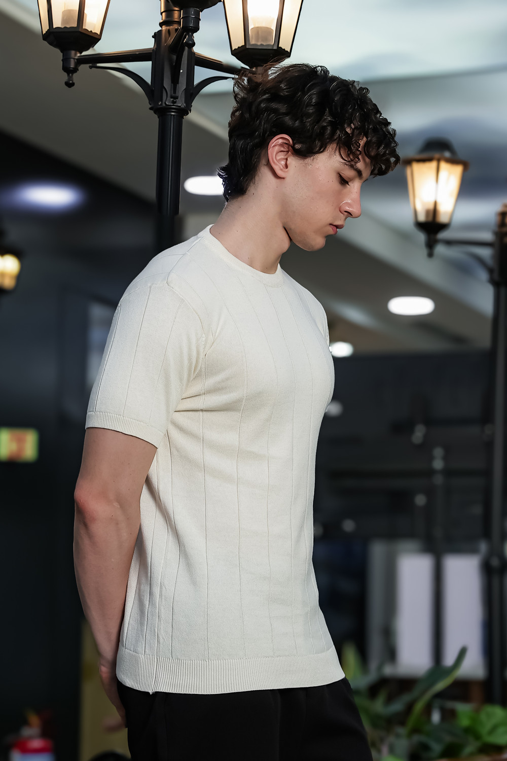 Image of sti Men Self Design Round Neck Organic Cotton White T-Shirt