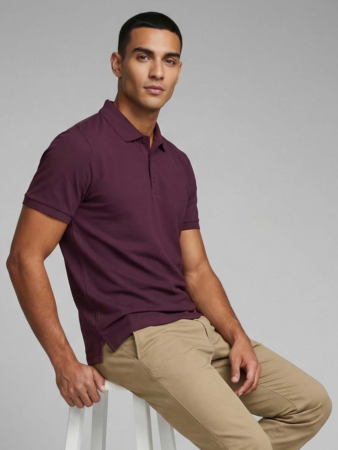Image of NOBERO Solid Men Polo Neck Purple T-Shirt