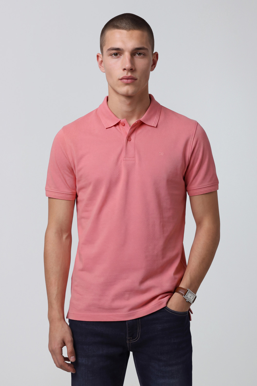 Image of PETER ENGLAND Solid Men Polo Neck Pink T-Shirt