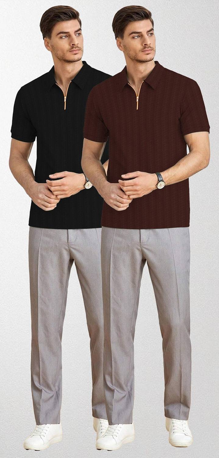 KAJARU Men Zip Neck Black T-Shirt Pack of 2 - Image 5