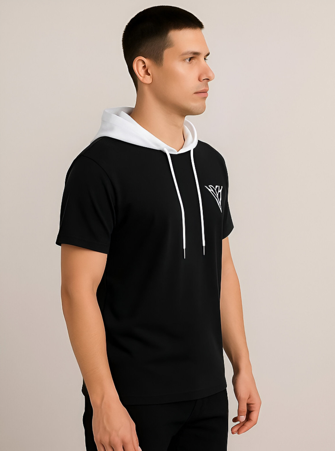 Image of NIMOCLOTHING Solid Men Hooded Neck Black, White T-Shirt