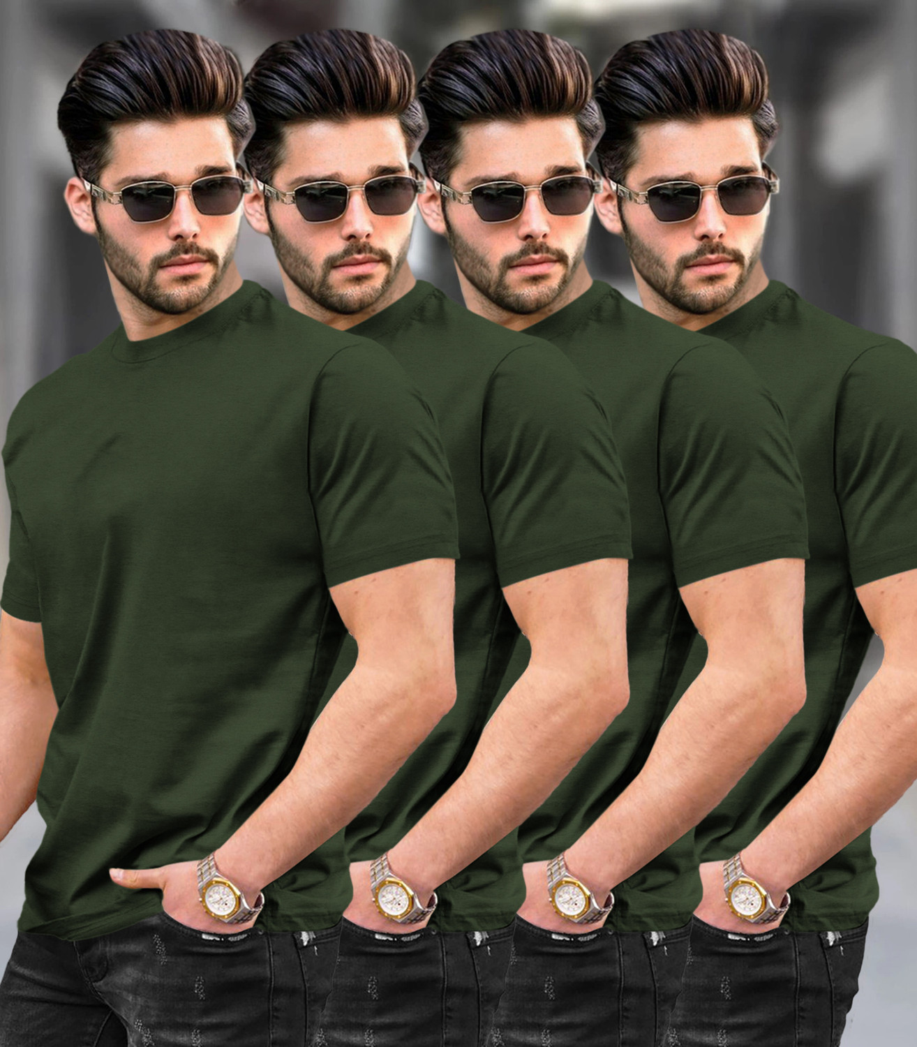 Image of TRIPR Solid Men Round Neck Multicolor T-Shirt