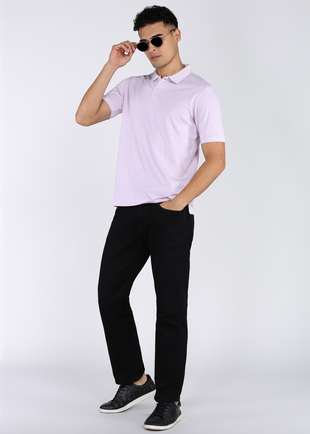 Image of PETER ENGLAND Checkered Men Polo Neck Purple T-Shirt