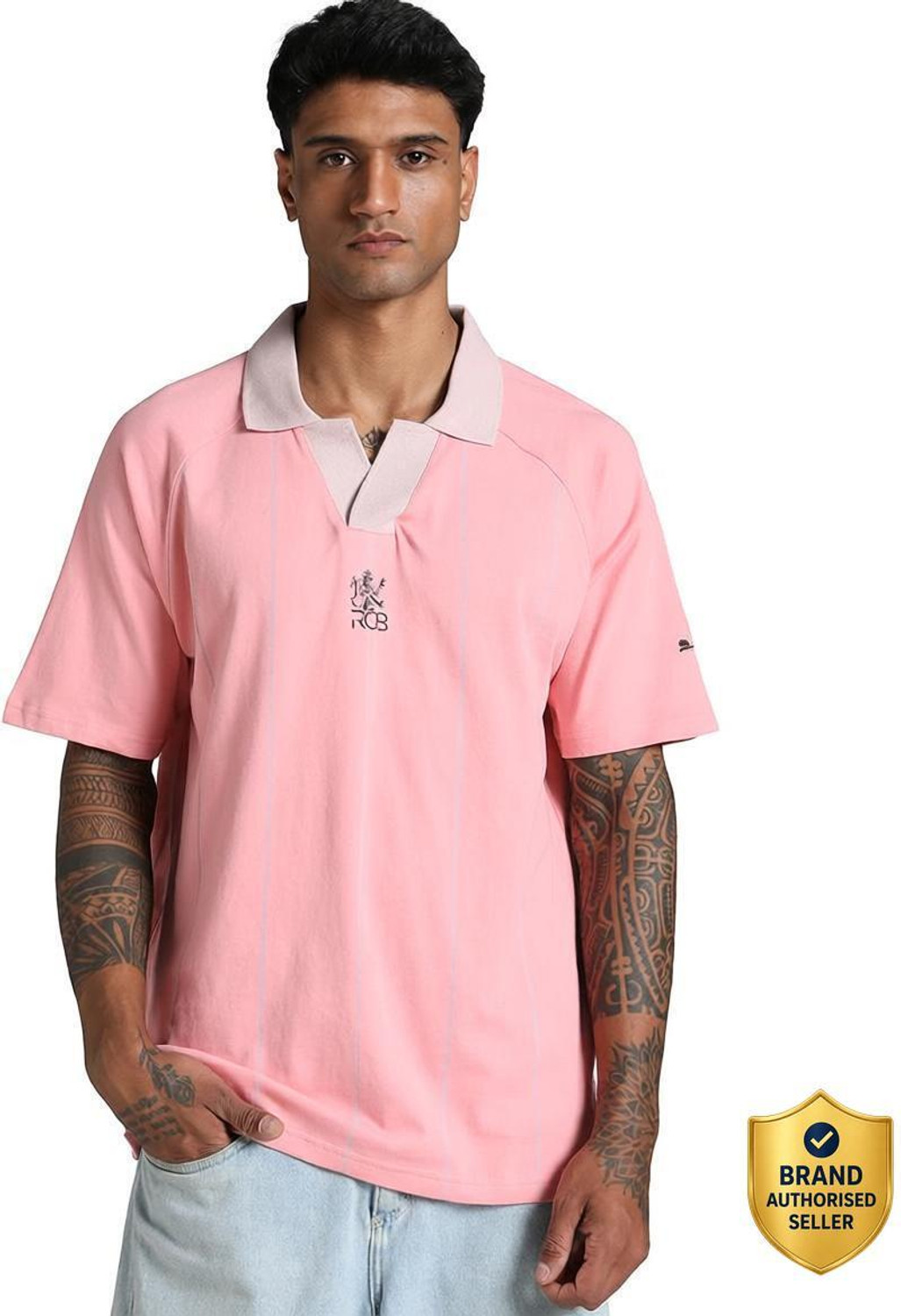 Image of PUMA Printed Men Polo Neck Pink T-Shirt