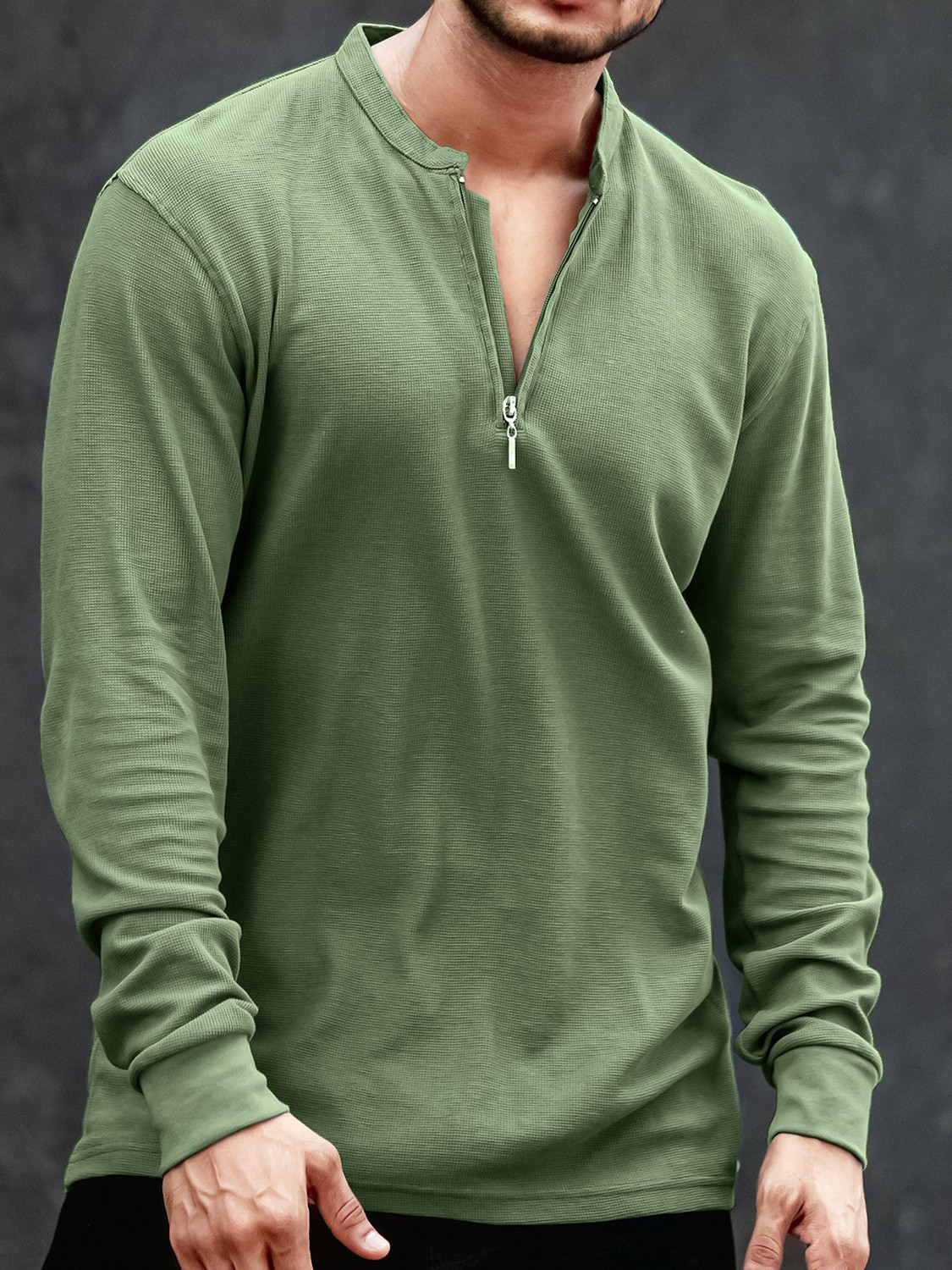 Image of MANIAC Solid Men Henley Neck Green T-Shirt