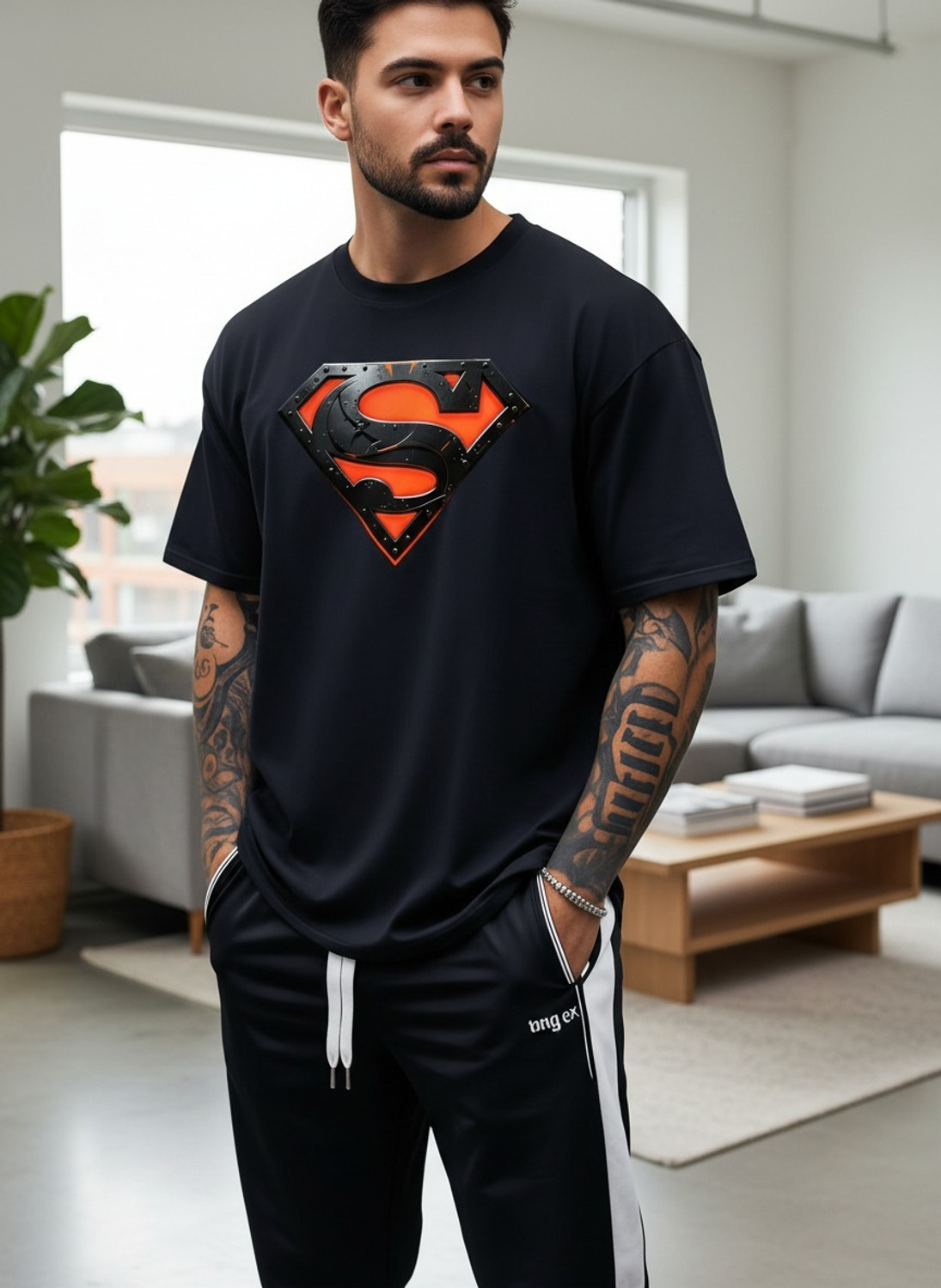 Image of Preeo Printed Men Round Neck Black T-Shirt