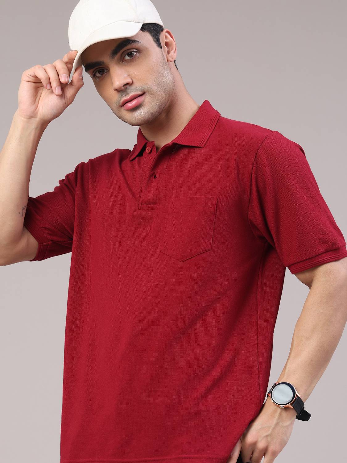 V-MART Solid Men Polo Neck Red T-Shirt