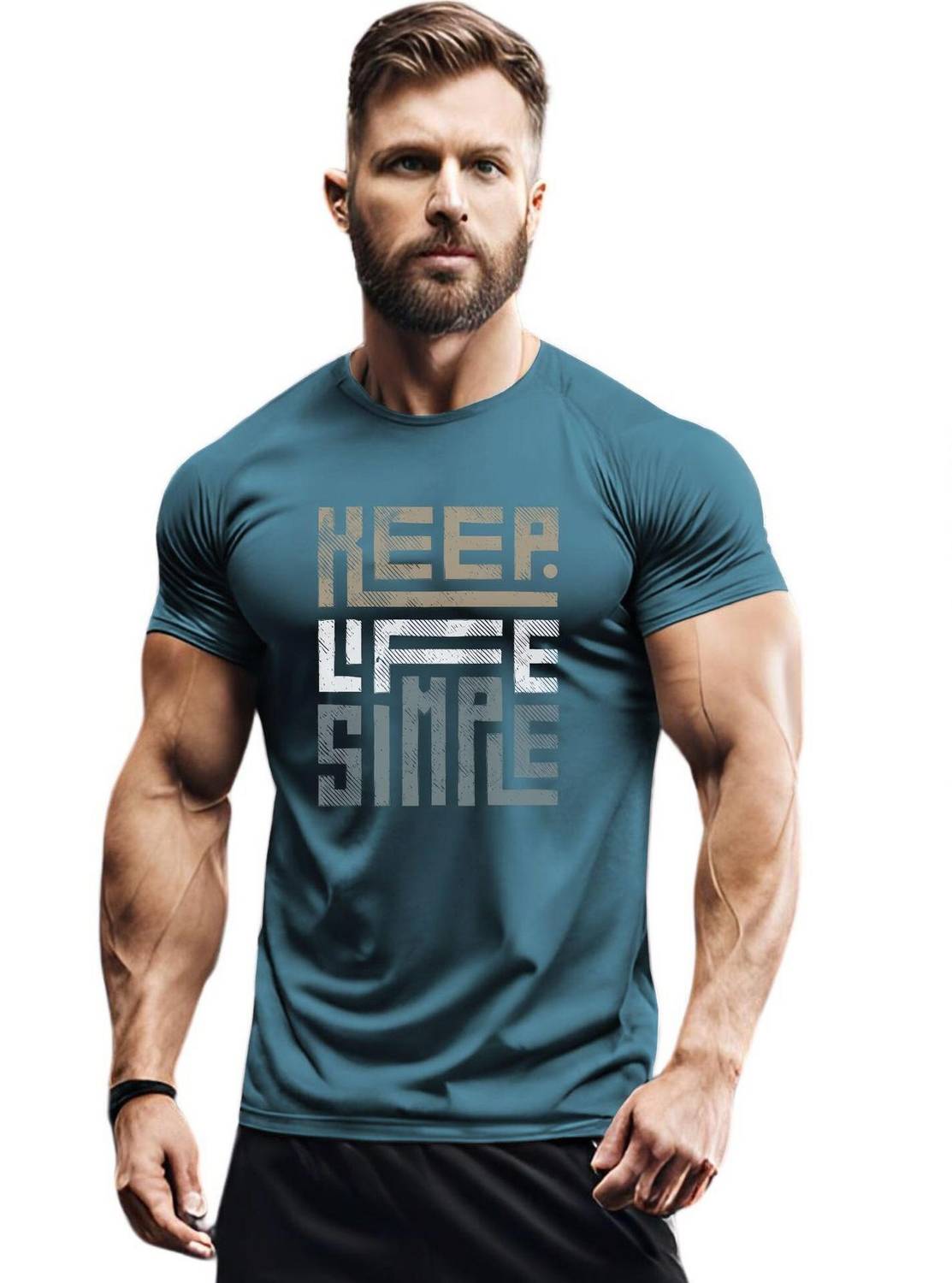 3colors Printed Men Round Neck Blue T-Shirt