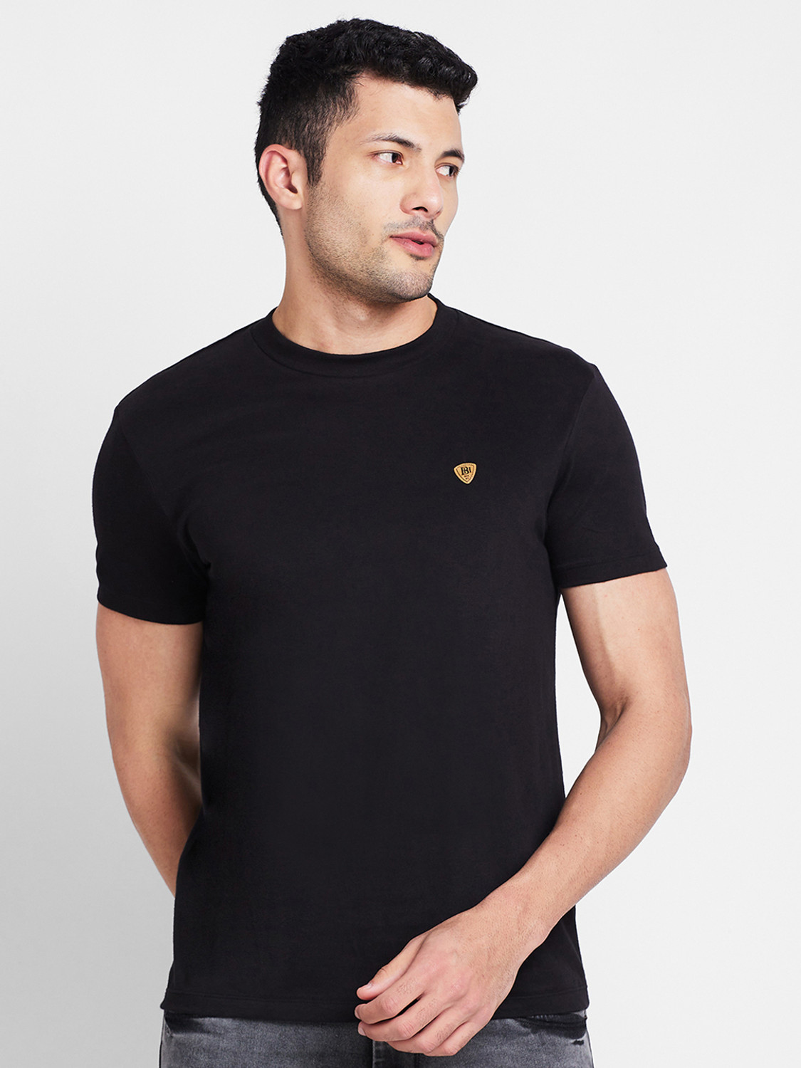 Image of BEING HUMAN Solid Men Round Neck Black T-Shirt