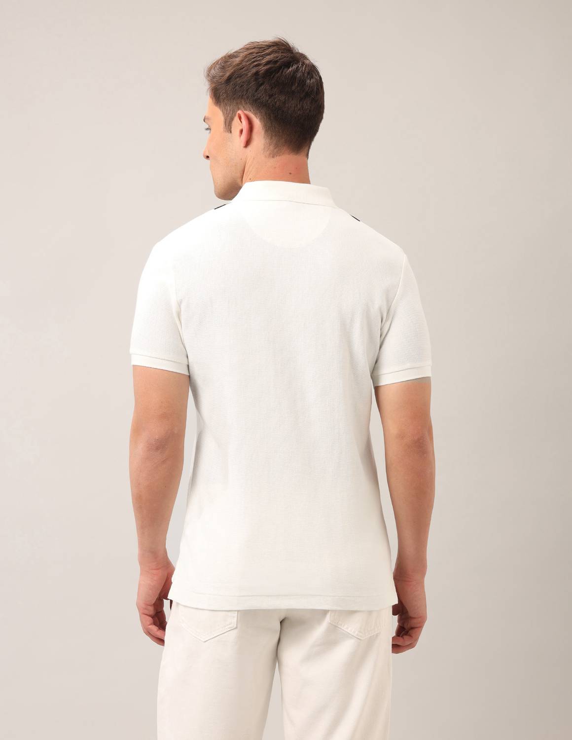 U.S. POLO ASSN. Beige, White Striped Polo Neck T-Shirt - Image 5