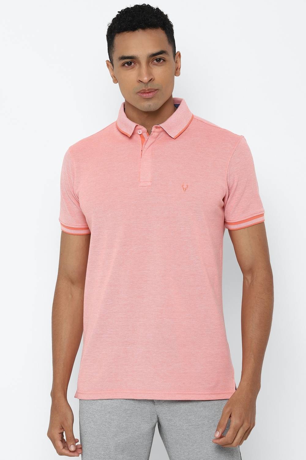 Allen Solly Solid Men Polo Neck Pink T-Shirt