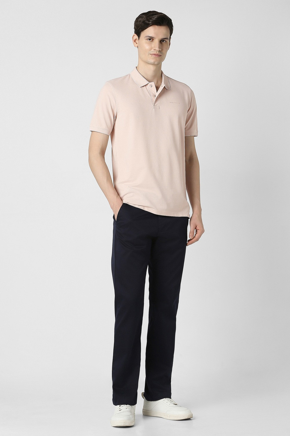 Image of PETER ENGLAND Men Solid Polo Neck Polycotton Pink T-Shirt