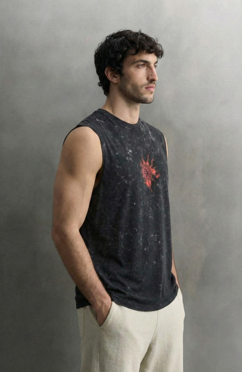 Image of Rhinocult Men Washed Round Neck Cotton Blend Black T-Shirt
