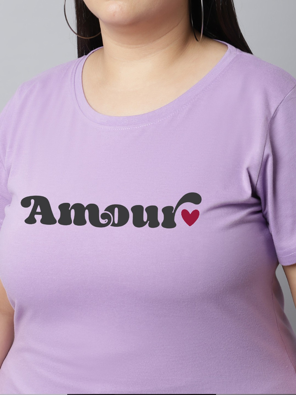 Image of UnaOne Typography Women Round Neck Purple T-Shirt