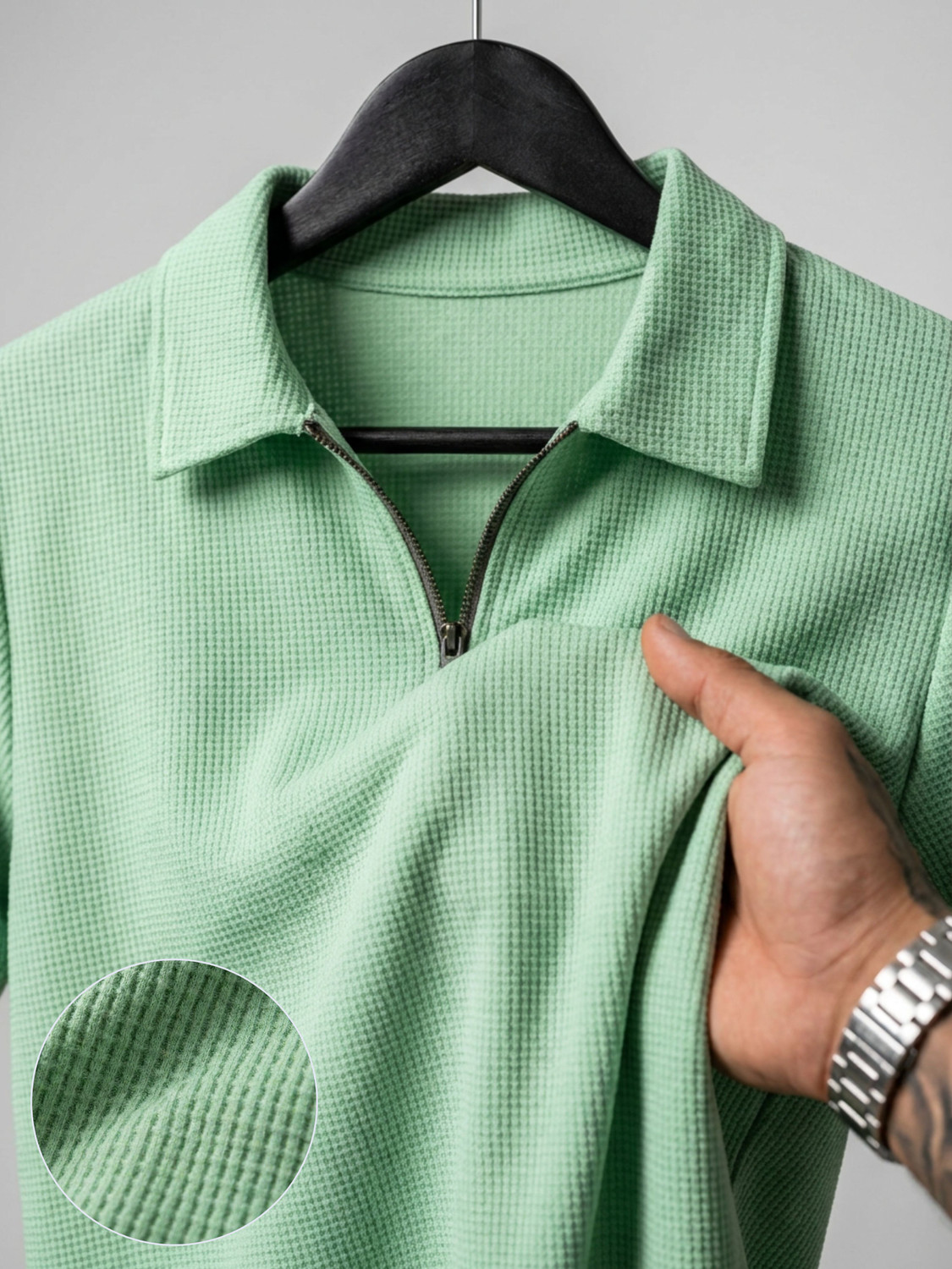 Image of FLYIND VOGUE OUTFIT Self Design Men Polo Neck Light Green T-Shirt