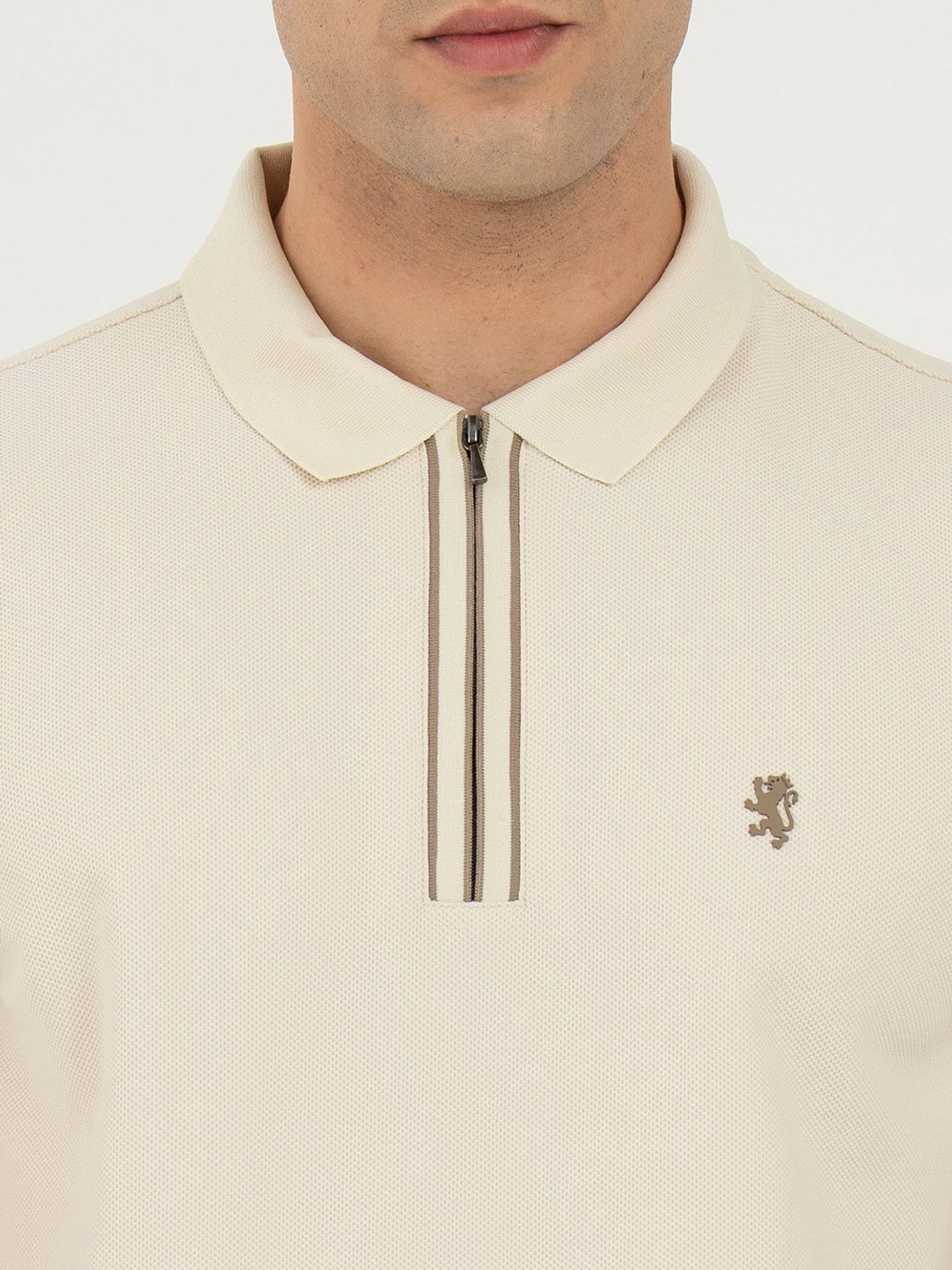 Image of RED TAPE Men Solid Polo Neck Polyester Beige T-Shirt