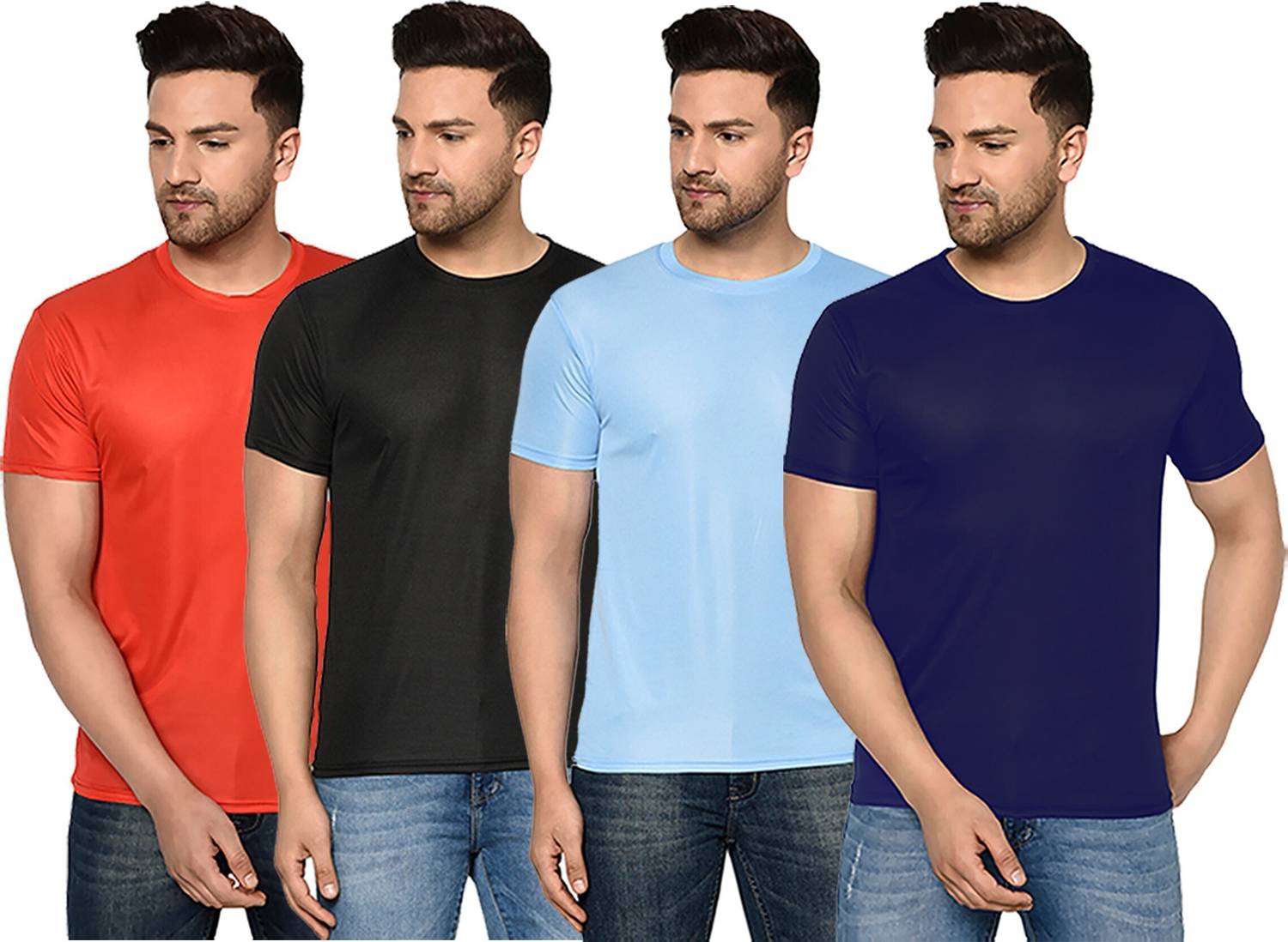 InkTees Pack of 4 Men Solid Round Neck Polyester Multicolor T-Shi