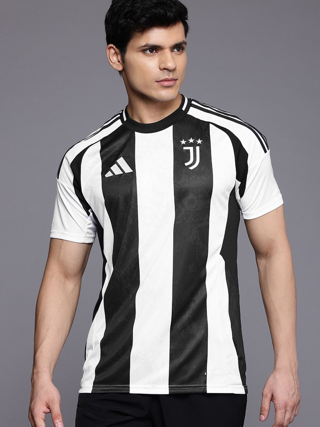 Image of ADIDAS Striped Men Round Neck White T-Shirt