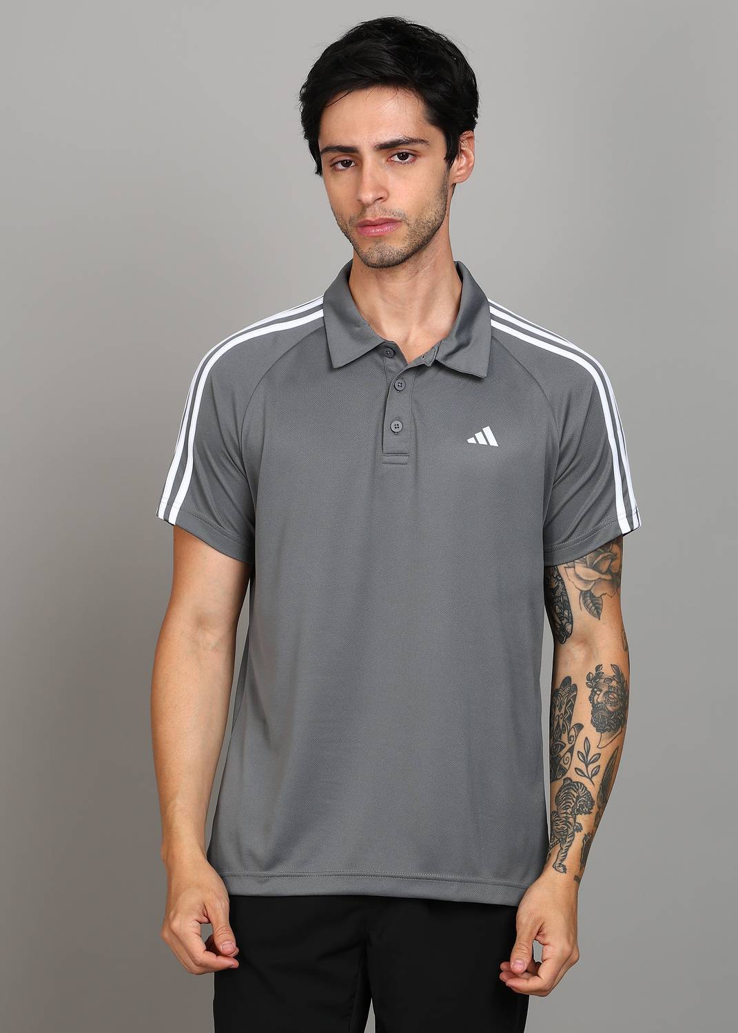 ADIDAS Men Grey Polo Neck T-Shirt - Image 1