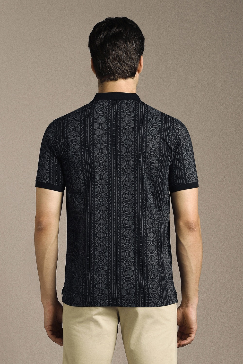 Image of LOUIS PHILIPPE Printed Men Polo Neck Black T-Shirt
