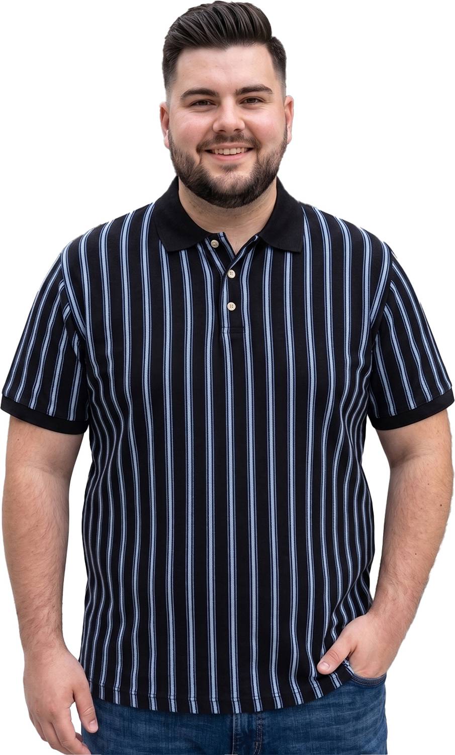 bigbanana Striped Men Polo Neck Black T-Shirt