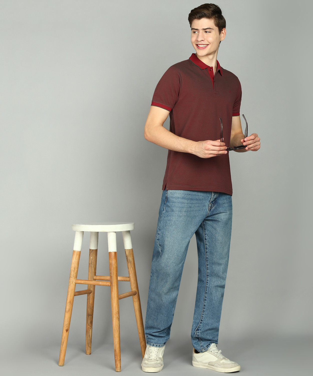 Image of Raymond Self Design Men Polo Neck Maroon T-Shirt